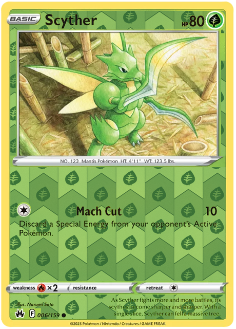 Scyther 006, Crown Zenith Singles Base, Reverse Holo, representative matte composite
