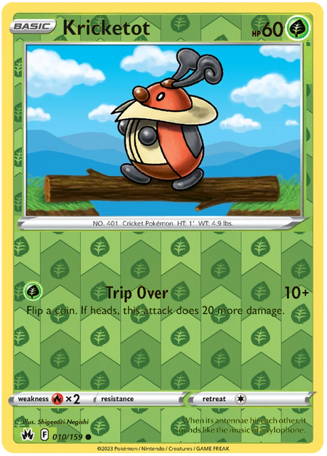 Kricketot 010, Crown Zenith Singles Base, Reverse Holo, representative matte composite