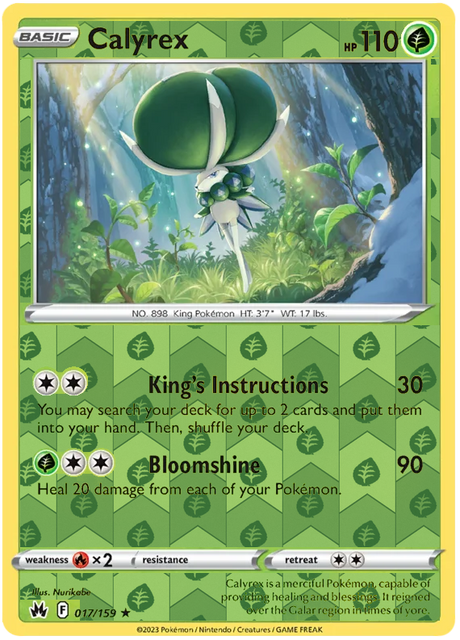 Calyrex 017, Crown Zenith Singles Base, Reverse Holo, representative matte composite