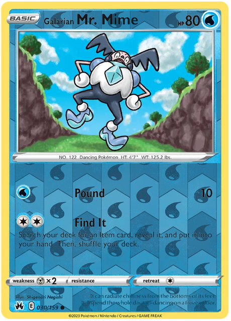 Galarian Mr. Mime 030, Crown Zenith Singles Base, Reverse Holo, representative matte composite