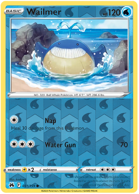 Wailmer 031, Crown Zenith Singles Base, Reverse Holo, representative matte composite