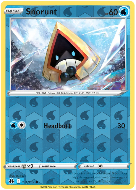 Snorunt 034, Crown Zenith Singles Base, Reverse Holo, representative matte composite