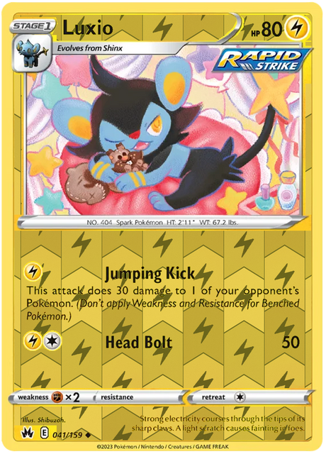 Luxio 041, Crown Zenith Singles Base, Reverse Holo, representative matte composite