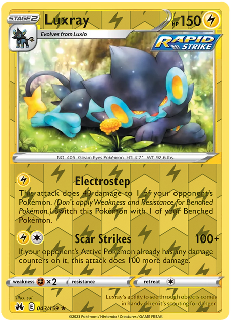 Luxray 043, Crown Zenith Singles Base, Reverse Holo, representative matte composite