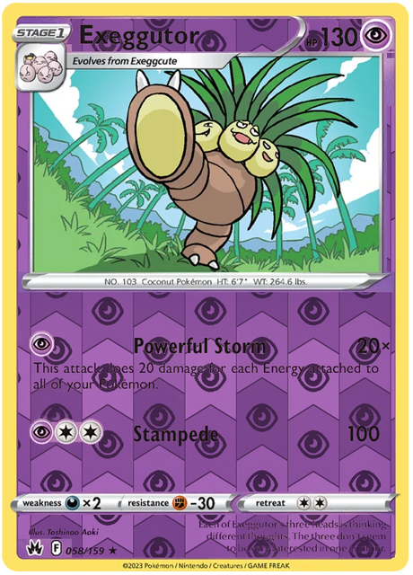 Exeggutor 058, Crown Zenith Singles Base, Reverse Holo, representative matte composite