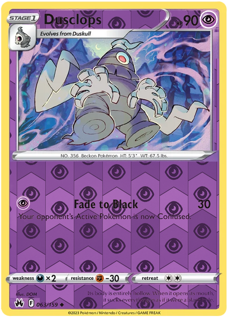 Dusclops 063, Crown Zenith Singles Base, Reverse Holo, representative matte composite