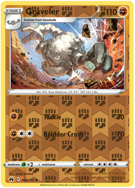 Graveler 068, Crown Zenith Singles Base, Reverse Holo, representative matte composite