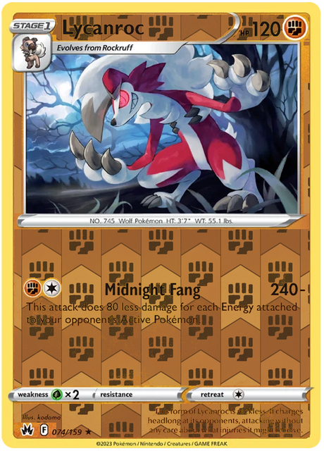 Lycanroc 074, Crown Zenith Singles Base, Reverse Holo, representative matte composite