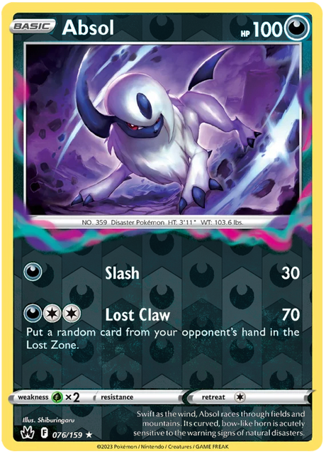 Absol 076, Crown Zenith Singles Base, Reverse Holo, representative matte composite