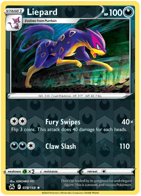 Liepard 078, Crown Zenith Singles Base, Reverse Holo, representative matte composite