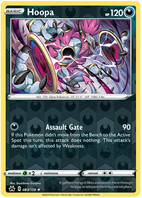 Hoopa 083, Crown Zenith Singles Base, Reverse Holo, representative matte composite