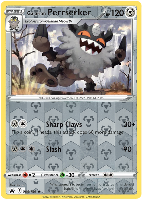 Galarian Perrserker 085, Crown Zenith Singles Base, Reverse Holo, representative matte composite