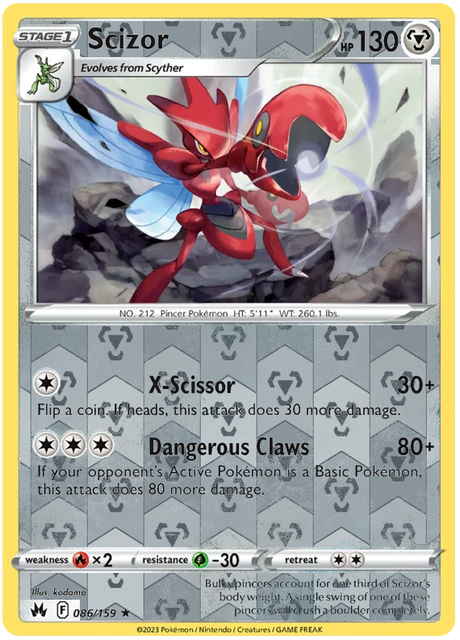Scizor 086, Crown Zenith Singles Base, Reverse Holo, representative matte composite