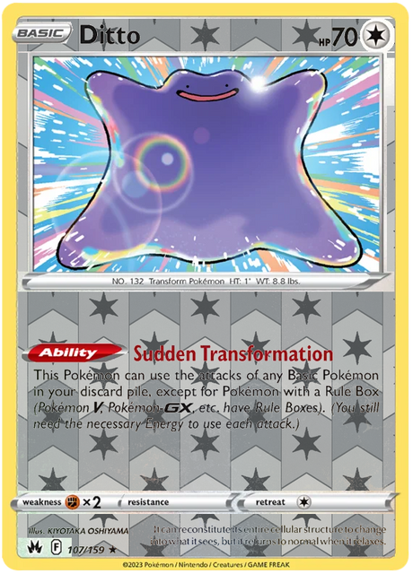 Ditto 107, Crown Zenith Singles Base, Reverse Holo, representative matte composite