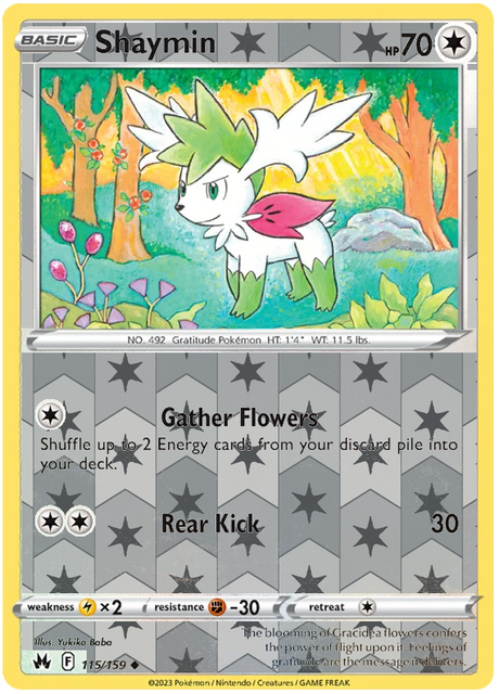 Shaymin 115, Crown Zenith Singles Base, Reverse Holo, representative matte composite