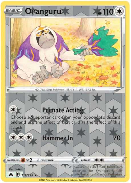 Oranguru 119, Crown Zenith Singles Base, Reverse Holo, representative matte composite