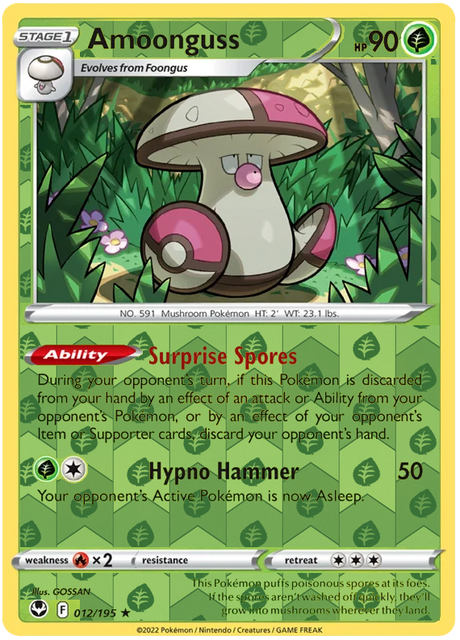 Amoonguss 012, Silver Tempest Base, Reverse Holo, representative matte composite