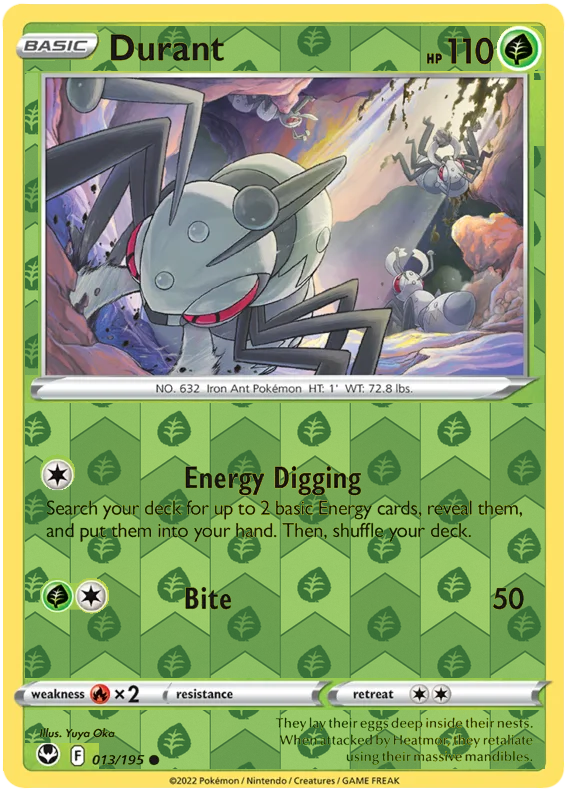 Durant 013, Silver Tempest Base, Reverse Holo, representative matte composite