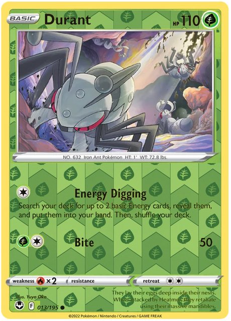 Durant 013, Silver Tempest Base, Reverse Holo, representative matte composite