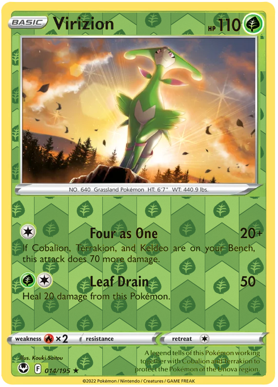 Virizion 014, Silver Tempest Base, Reverse Holo, representative matte composite