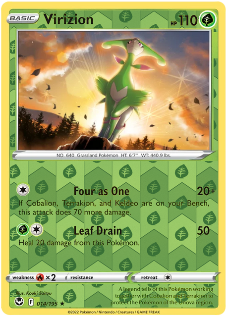 Virizion 014, Silver Tempest Base, Reverse Holo, representative matte composite