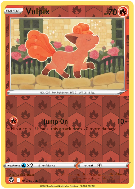Vulpix 017, Silver Tempest Base, Reverse Holo, representative matte composite