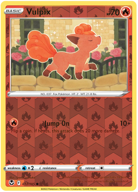 Vulpix 017, Silver Tempest Base, Reverse Holo, representative matte composite