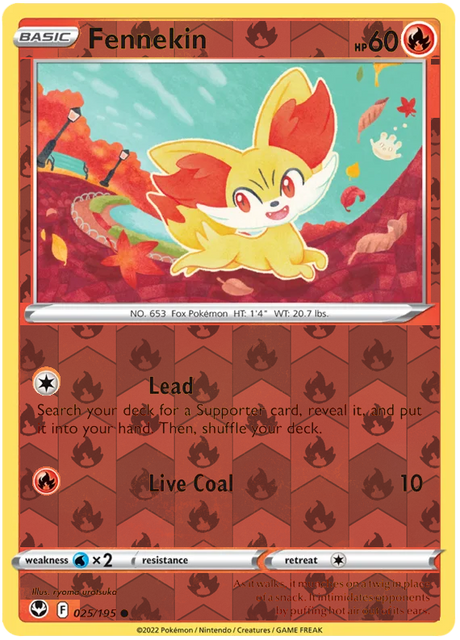 Fennekin 025, Silver Tempest Base, Reverse Holo, representative matte composite