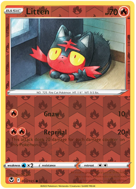 Litten 030, Silver Tempest Base, Reverse Holo, representative matte composite