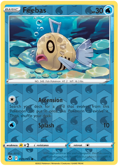 Feebas 039, Silver Tempest Base, Reverse Holo, representative matte composite