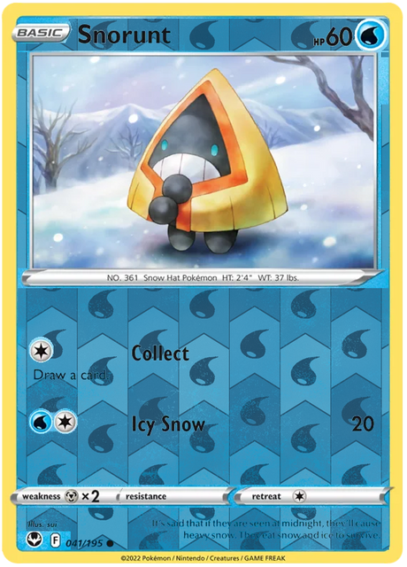 Snorunt 041, Silver Tempest Base, Reverse Holo, representative matte composite