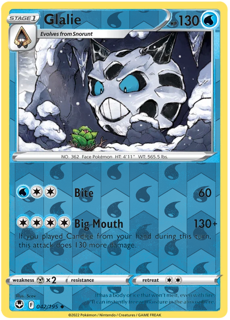 Glalie 042, Silver Tempest Base, Reverse Holo, representative matte composite