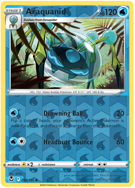 Araquanid 048, Silver Tempest Base, Reverse Holo, representative matte composite