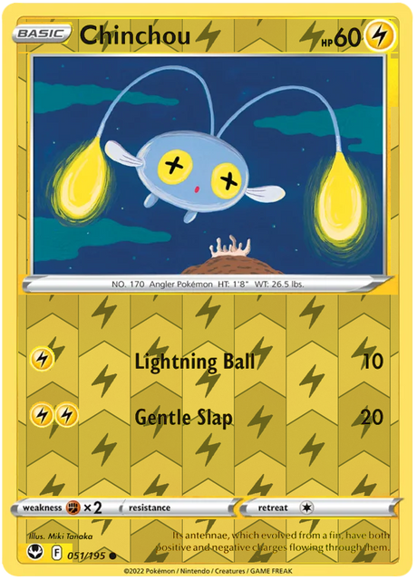 Chinchou 051, Silver Tempest Base, Reverse Holo, representative matte composite
