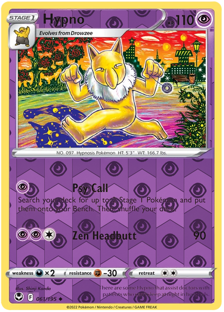 Hypno 061, Silver Tempest Base, Reverse Holo, representative matte composite