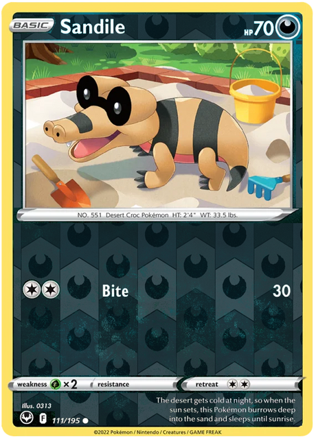 Sandile 111, Silver Tempest Base, Reverse Holo, representative matte composite