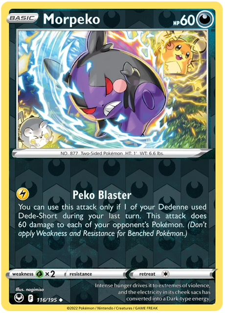 Morpeko 116, Silver Tempest Base, Reverse Holo, representative matte composite