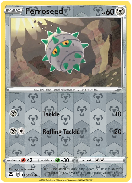 Ferroseed 121, Silver Tempest Base, Reverse Holo, representative matte composite