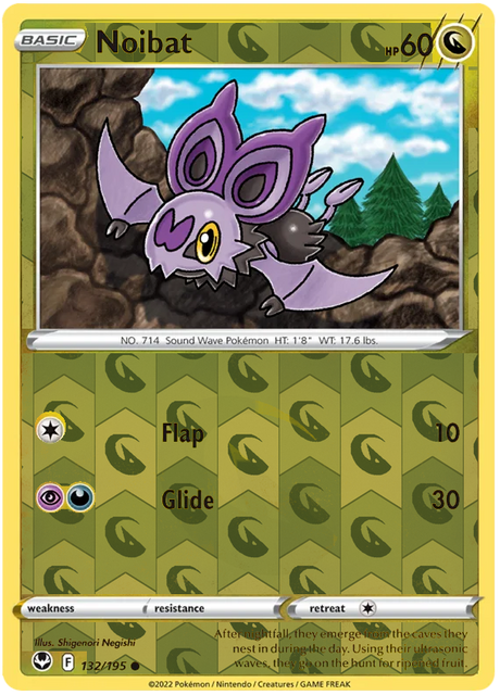Noibat 132, Silver Tempest Base, Reverse Holo, representative matte composite