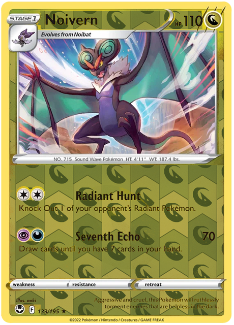 Noivern 133, Silver Tempest Base, Reverse Holo, representative matte composite