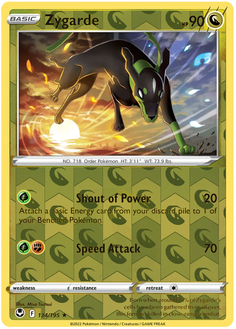 Zygarde 134, Silver Tempest Base, Reverse Holo, representative matte composite