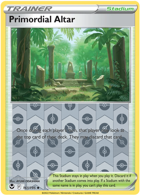 Primordial Altar 161, Silver Tempest Base, Reverse Holo, representative matte composite