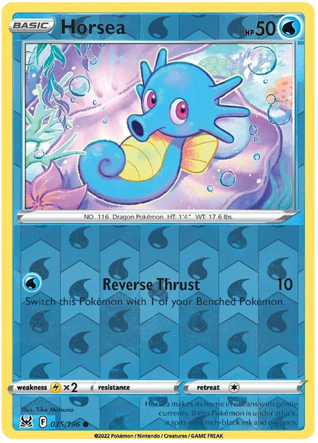 Horsea 035, Lost Origin Base Singles, Reverse Holo, representative matte composite