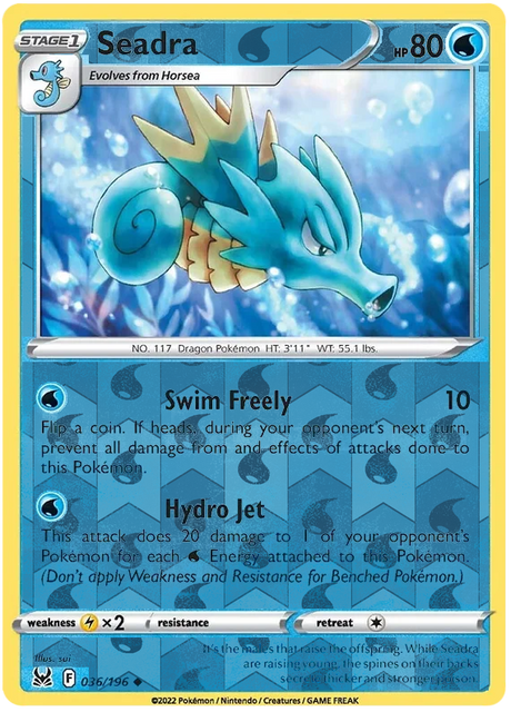 Seadra 036, Lost Origin Base Singles, Reverse Holo, representative matte composite