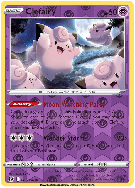 Clefairy 062, Lost Origin Base Singles, Reverse Holo, representative matte composite