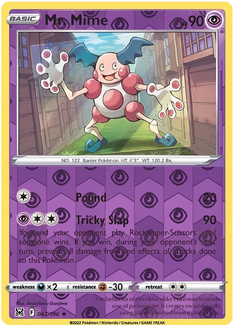 Mr. Mime 067, Lost Origin Base Singles, Reverse Holo, representative matte composite
