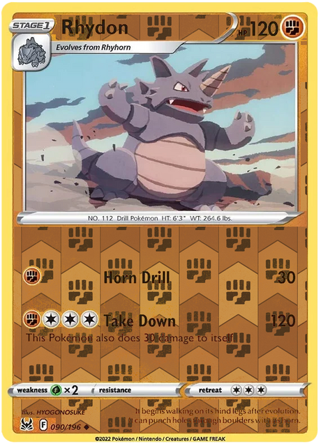 Rhydon 090, Lost Origin Base Singles, Reverse Holo, representative matte composite