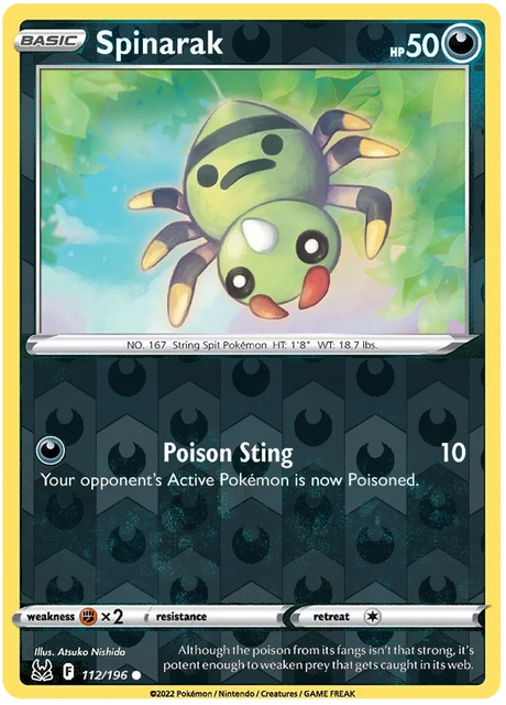 Spinarak 112, Lost Origin Base Singles, Reverse Holo, representative matte composite