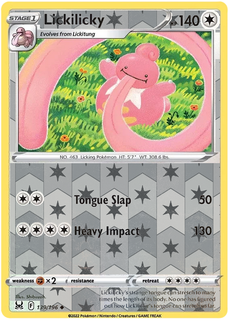 Lickilicky 139, Lost Origin Base Singles, Reverse Holo, representative matte composite