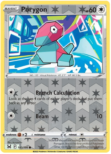 Porygon 140, Lost Origin Base Singles, Reverse Holo, representative matte composite